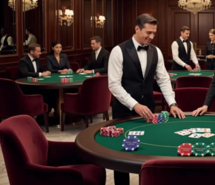 Profesionální tým dealerů a hostesek připravený na privátní pokerový večer